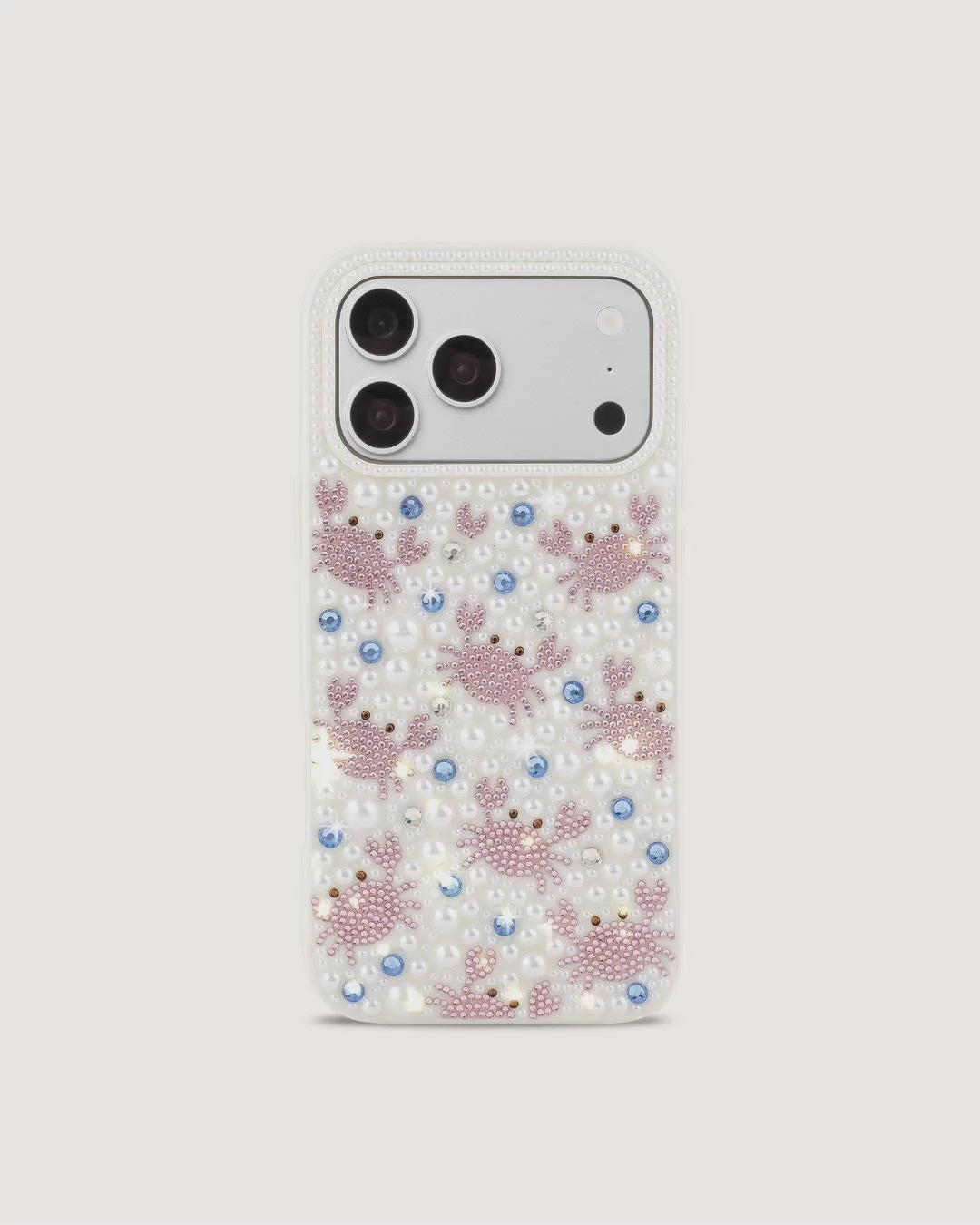 Crab Pattern Faux Pearl Phone Case - White