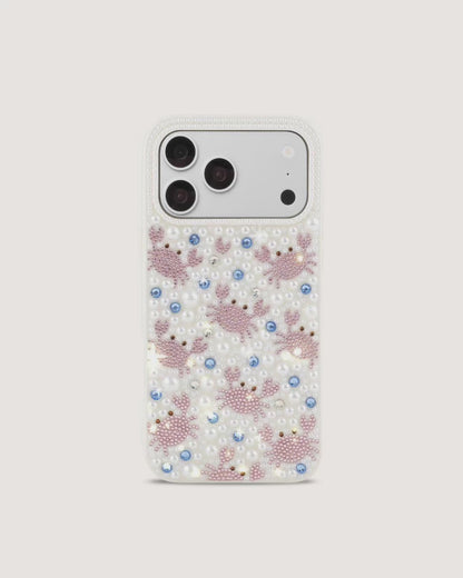 Crab Pattern Faux Pearl Phone Case - White