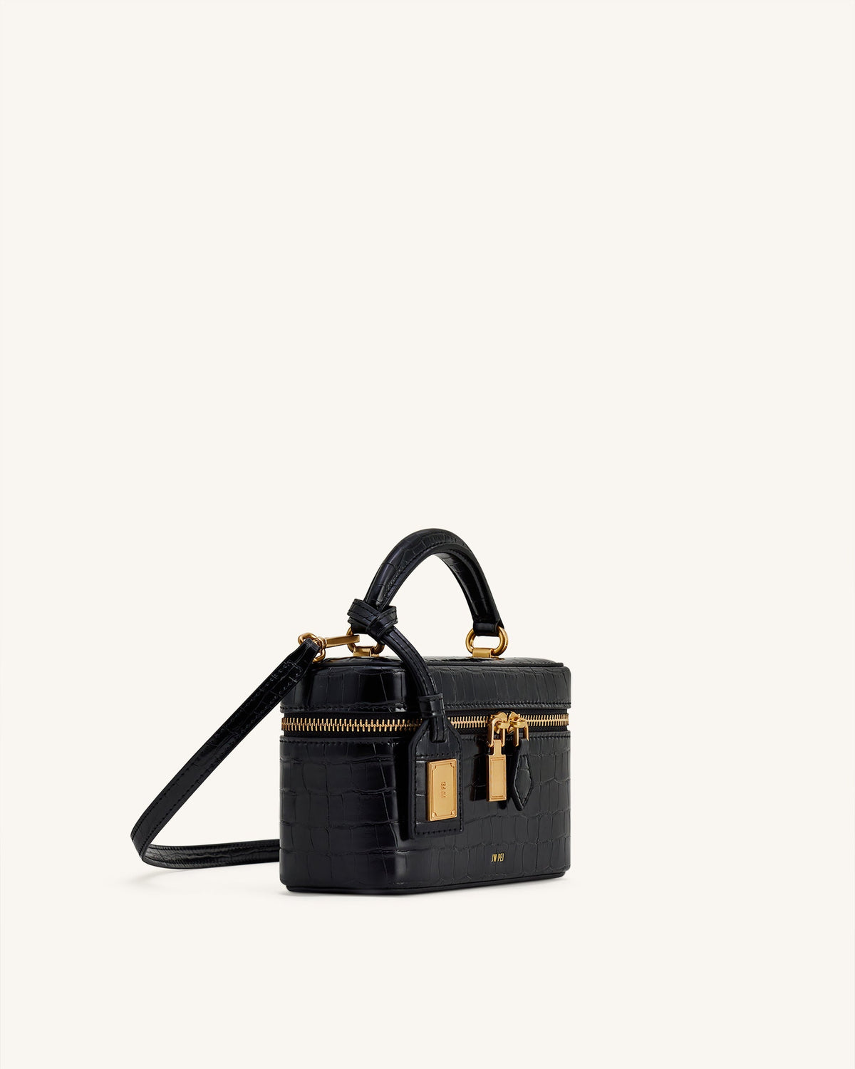 Cleo Box Shape Top Handle Bag - Black Croc