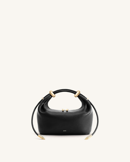 Ellie Metal Ring Embellished Top Handle Bag - Black