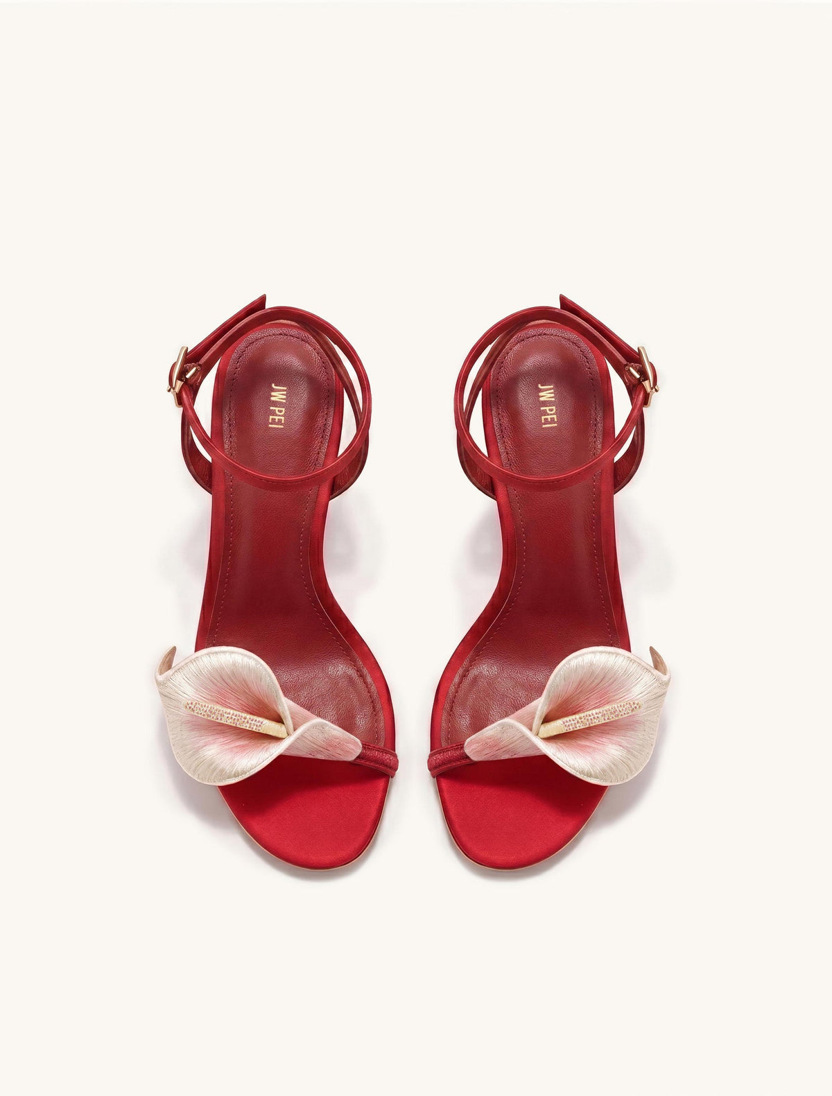 Alivia Calla Lily Gold Metal Heel Sandals - Red