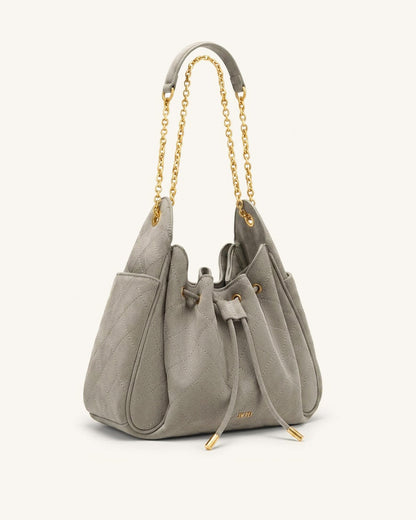 Rowan Faux Suede Quilted Chain Bucket Bag - Gray