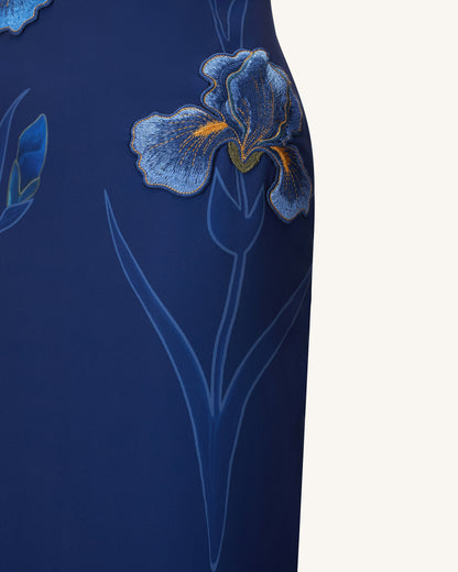 Iris Embroidered Strapless Maxi Dress - Navy Blue