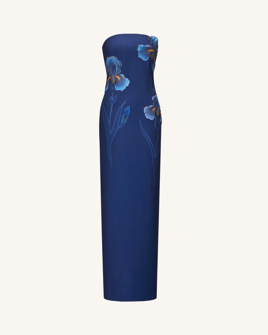 Iris Embroidered Strapless Maxi Dress - Navy Blue