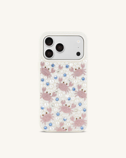 Crab Pattern Faux Pearl Phone Case - White
