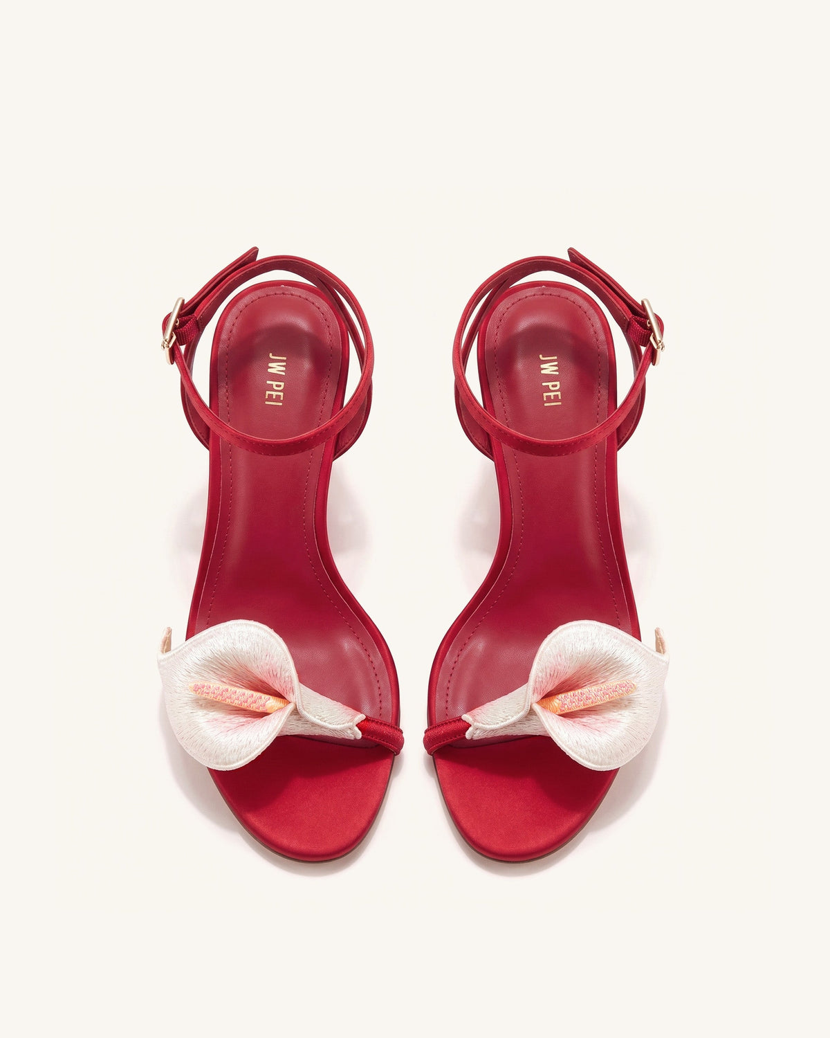 Alivia Calla Lily Gold Metal Heel Sandals - Red
