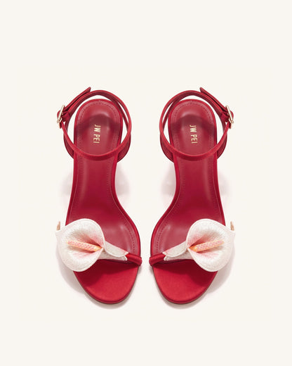 Alivia Calla Lily Gold Metal Heel Sandals - Red