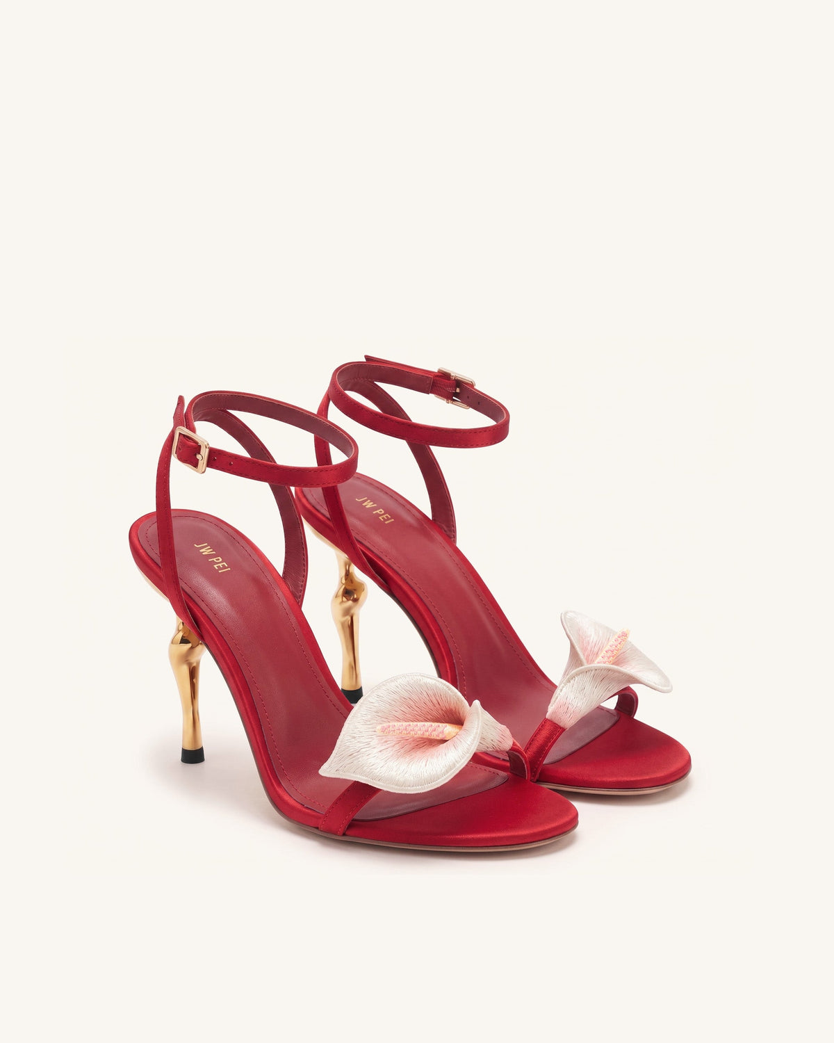 Alivia Calla Lily Gold Metal Heel Sandals - Red
