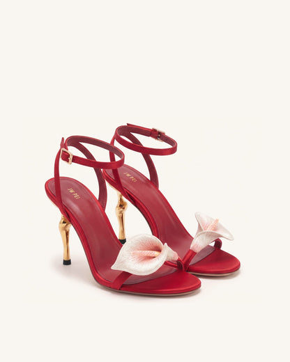 Alivia Calla Lily Gold Metal Heel Sandals - Red