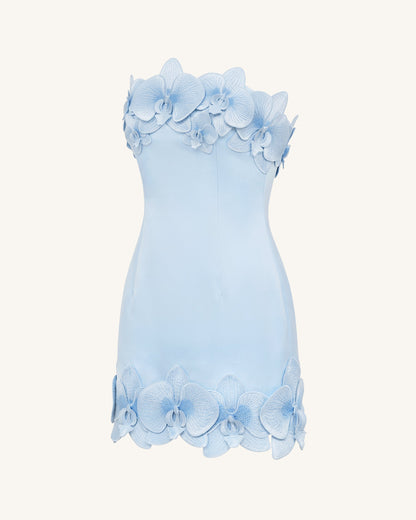 Orchid Trim Strapless Mini Dress - Blue