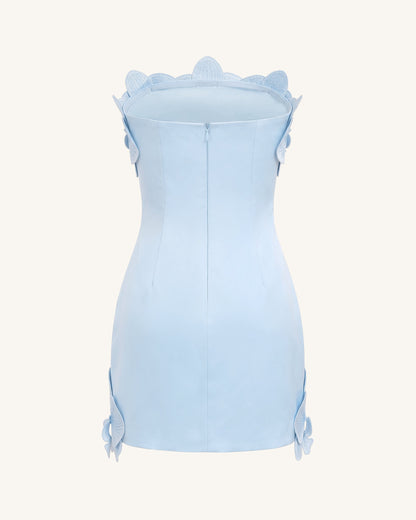 Orchid Trim Strapless Mini Dress - Blue