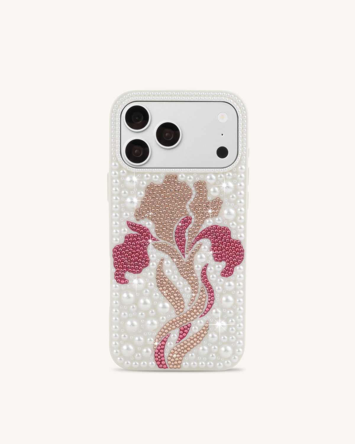 Floral Pearl Artificial Crystal Phone Case - White