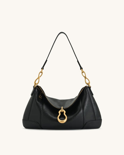 Jayla Metal Pendant Embellished Shoulder Bag - Black