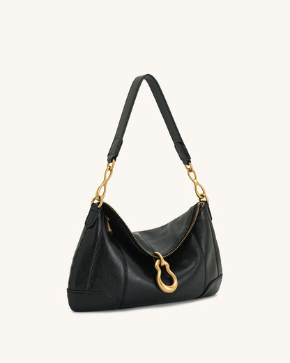 Jayla Metal Pendant Embellished Shoulder Bag - Black